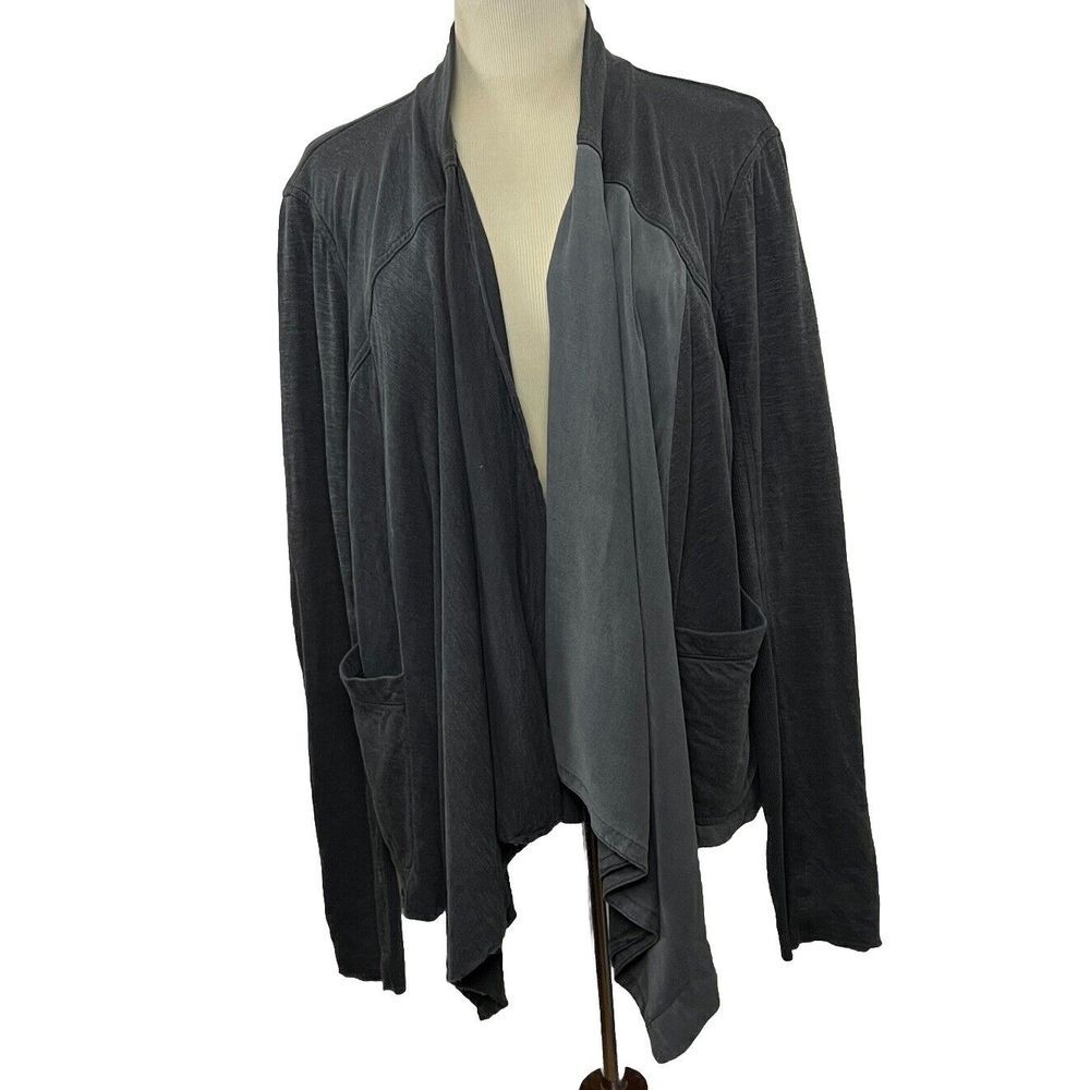 Saturday Sunday Gray Asymmetrical Draped Front Cardigan‎ Pockets Raw Hem Large L